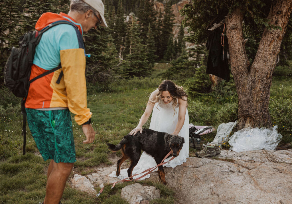 bride with dog and father for Lake Isabelle elopement