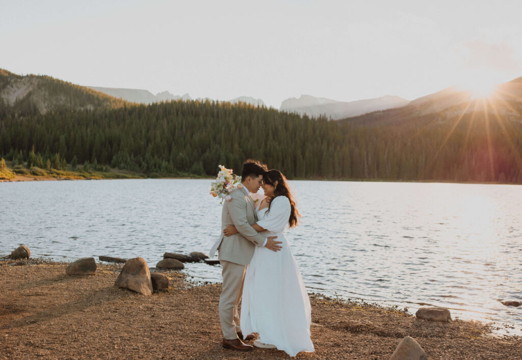 couple posing for a picture for Brainard Lake elopement