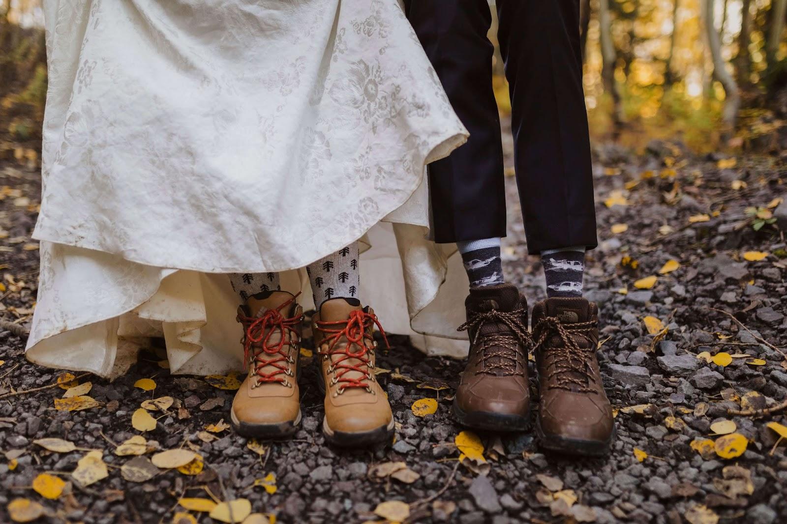 elopement couple wearing hiking boots