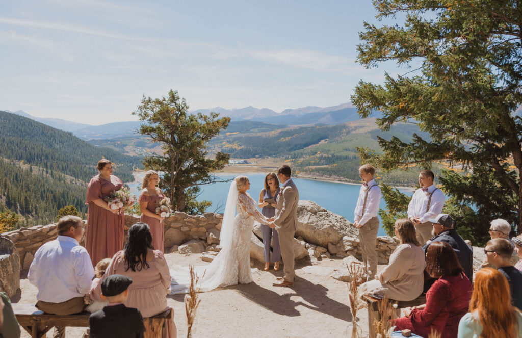 Bride and groom with elopement guests