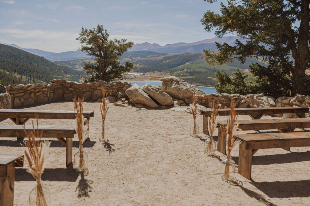 Wedding ceremony setup at Sapphire Point Overlook in Colorado