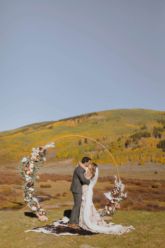 bride and grrom at Cement Creek Ranch wedding venue in Colorado