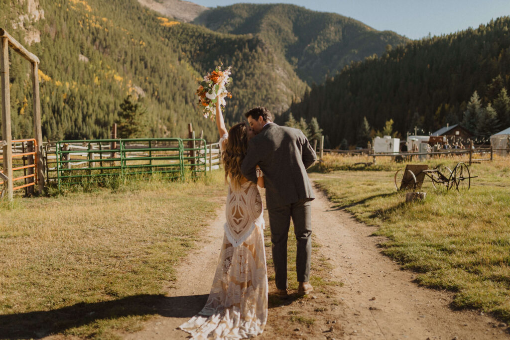 couple at Cement Creek Ranch wedding venue in Colorado