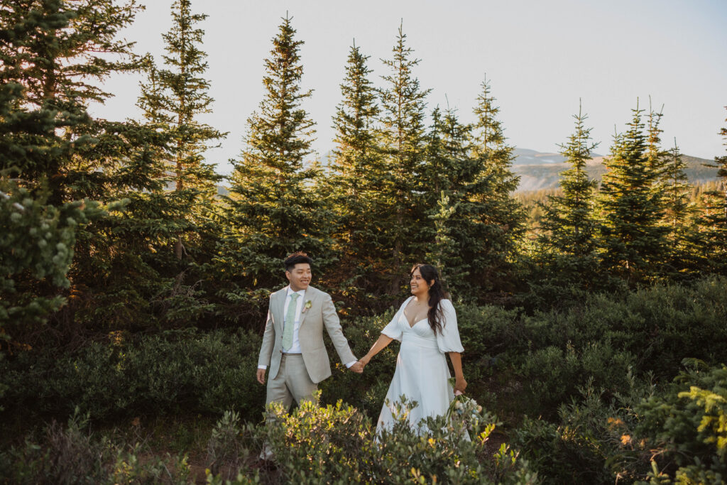 Bride and groom posing for wedding picture