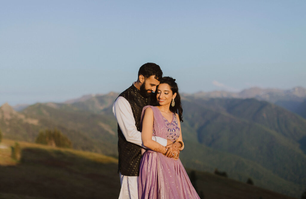 couple hugging and smiling for Washington State elopement