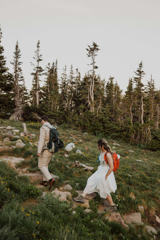 elopement couple hiking