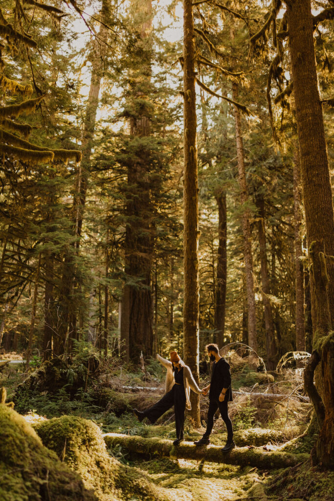 Couple walking in the forest