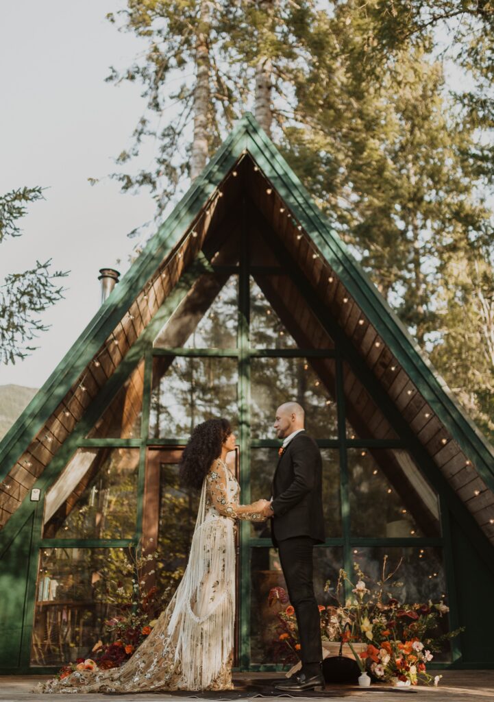 Bride and groom exchanging vows for Washington State elopement