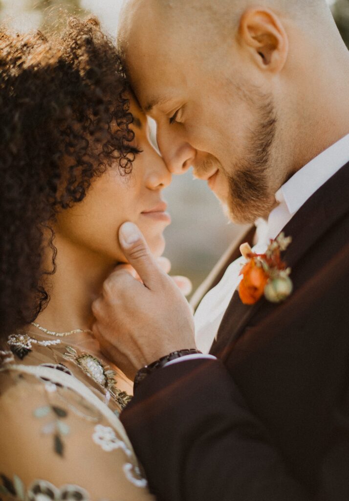 Bride and grooms faces close up