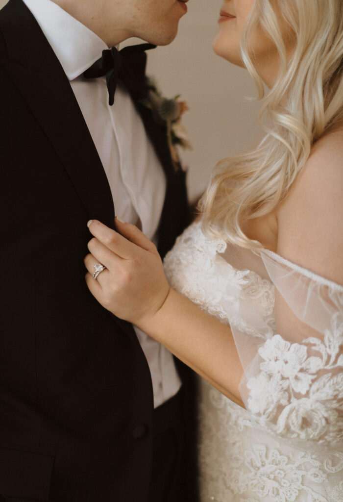 Bride and groom looking at each other