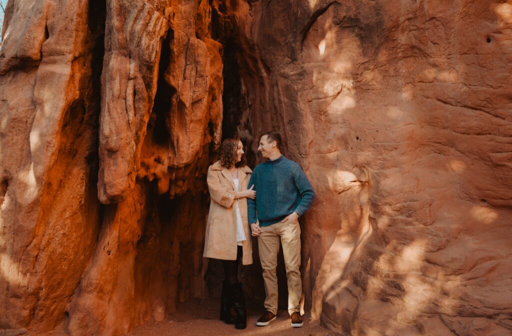 Couple posing at Garden of the Gods for Colorado Springs engagement photos