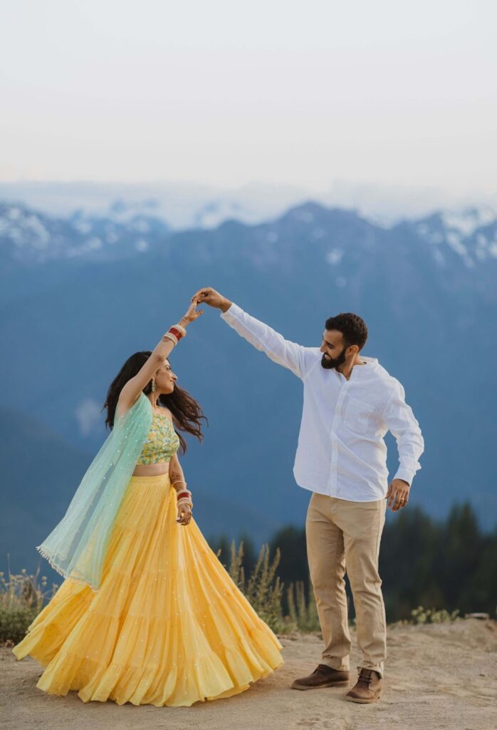 Bride and groom dancing