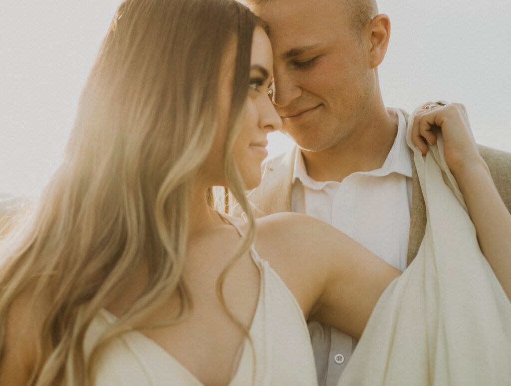 Bride and groom's smiling faces